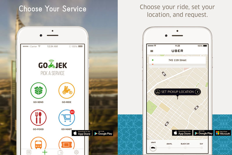 Gojek App & Uber App Screenshots